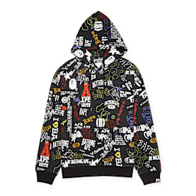 A Bathing Ape Hand Draw Pattern Shark Pullover Hoodie schwarz